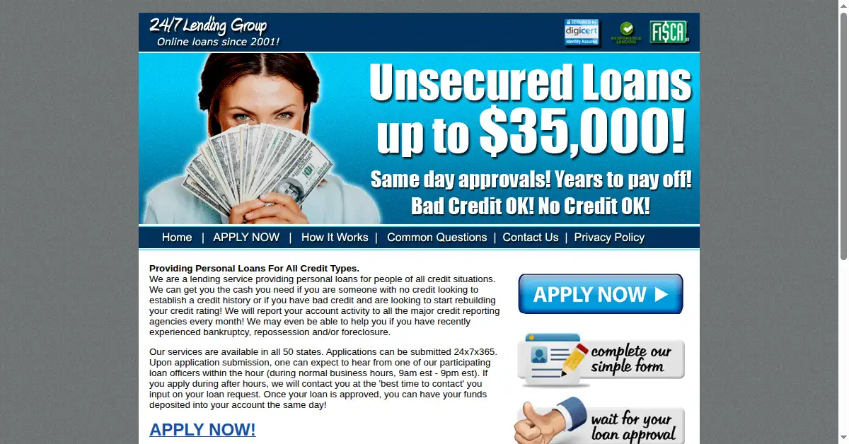 247lendinggroup.com as the Internet Archive first saved it, 15 Jun 2012