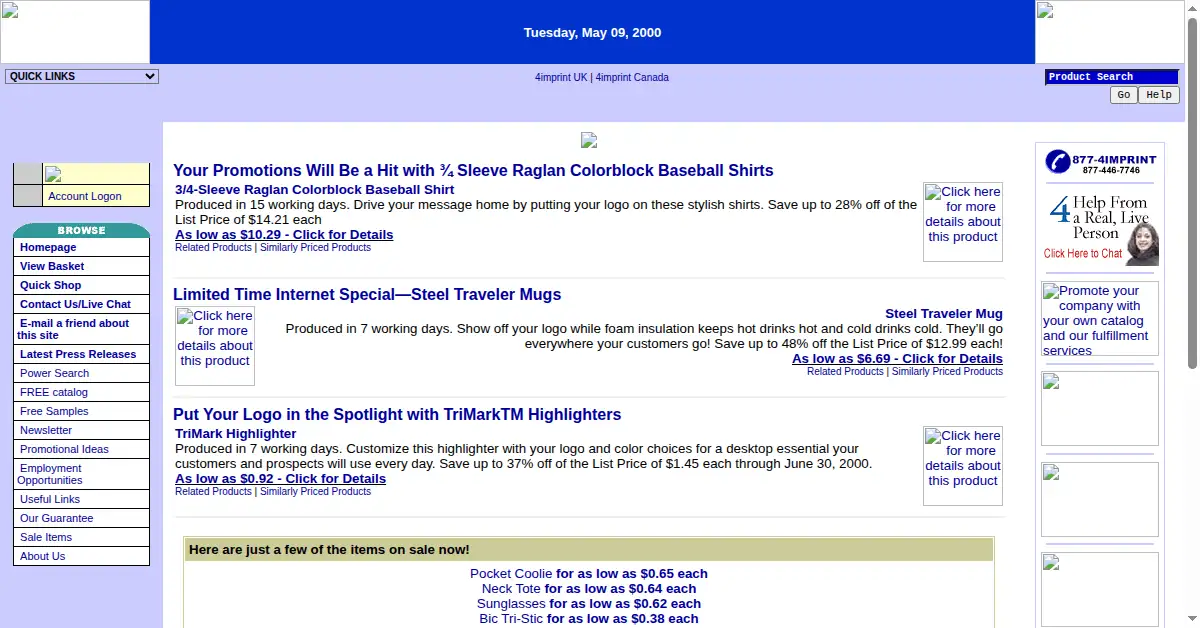 4imprint.com as the Internet Archive first saved it, 10 May 2000