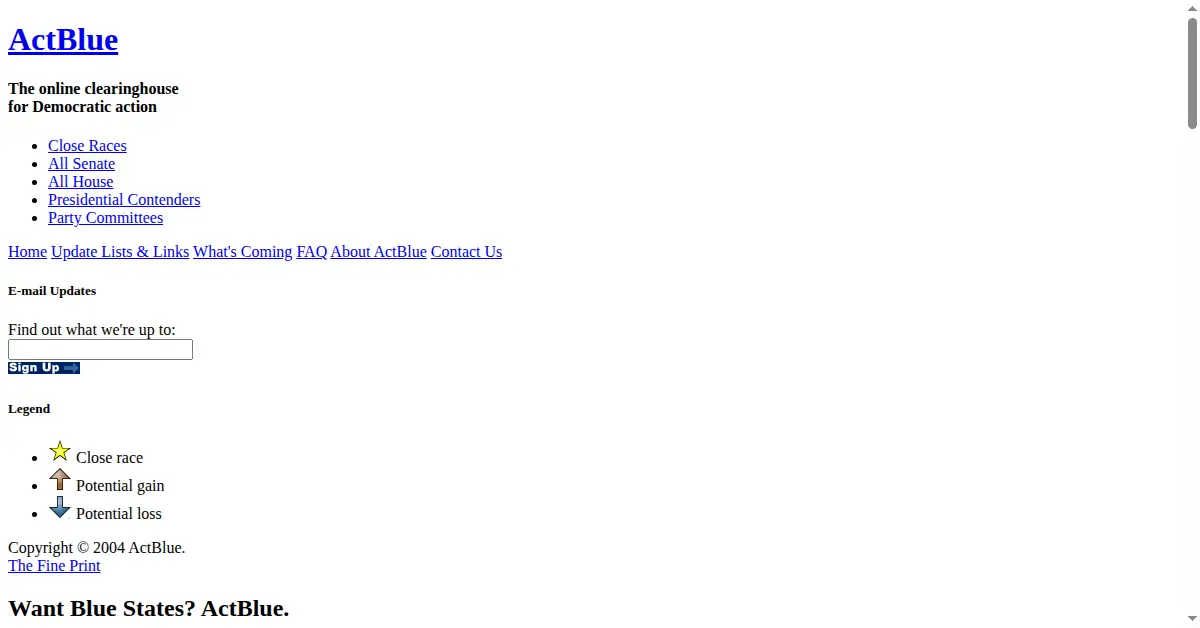 actblue.com as the Internet Archive first saved it, 18 Feb 2004