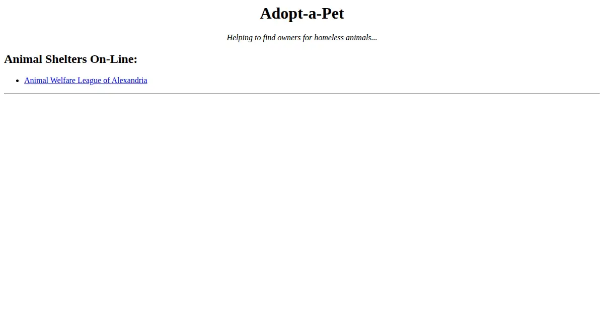 adoptapet.com as the Internet Archive first saved it, 30 Dec 1996