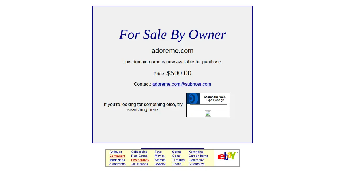 adoreme.com as the Internet Archive first saved it, 23 Jan 2002