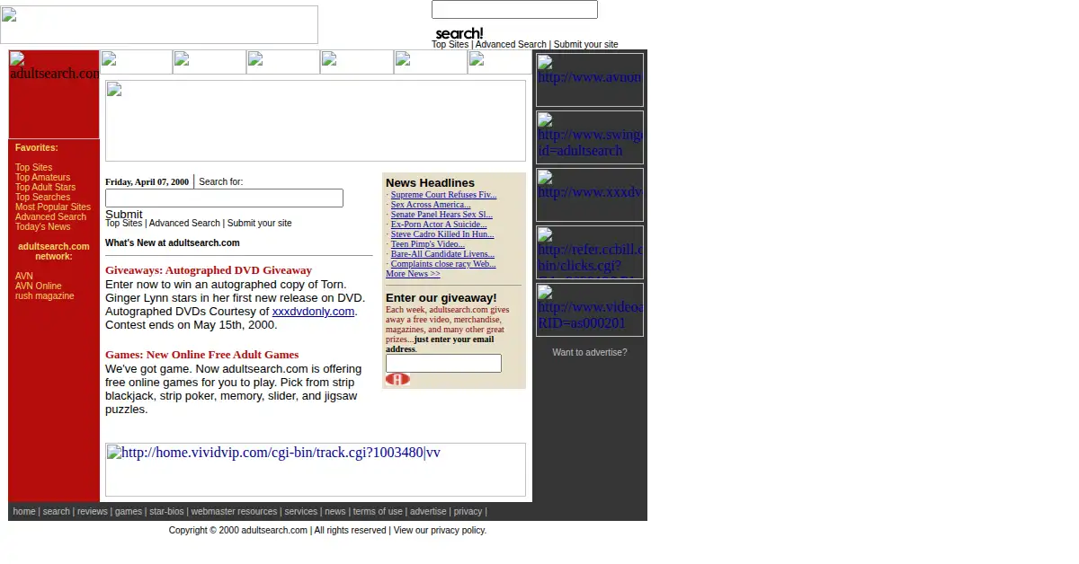 adultsearch.com as the Internet Archive first saved it, 7 Apr 2000