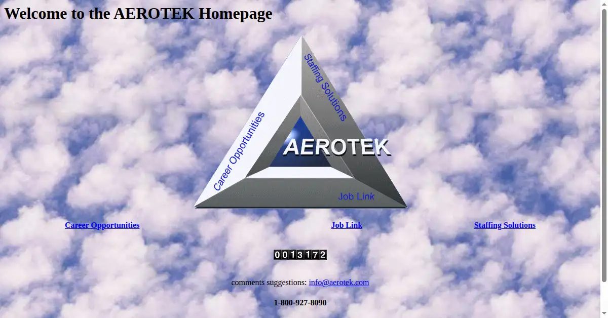 aerotek.com as the Internet Archive first saved it, 26 Dec 1996