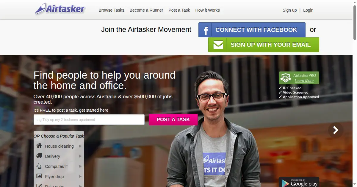 airtasker.com as the Internet Archive first saved it, 15 Jan 2013