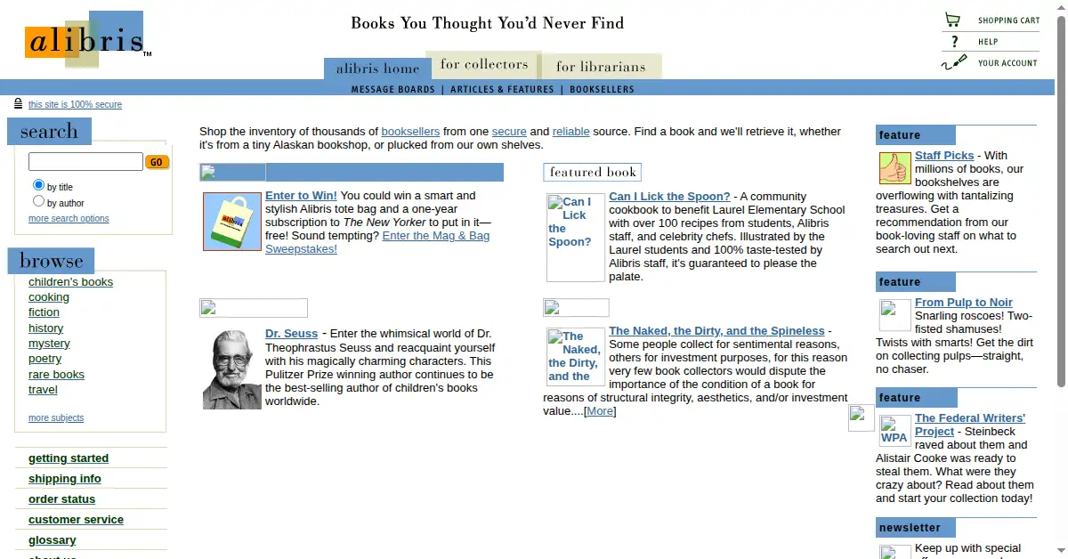 alibris.com as the Internet Archive first saved it, 6 Jan 2001