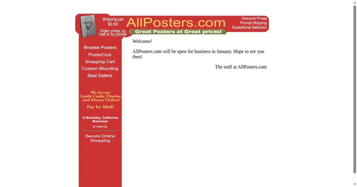 allposters.com as the Internet Archive first saved it, 25 Jan 1999