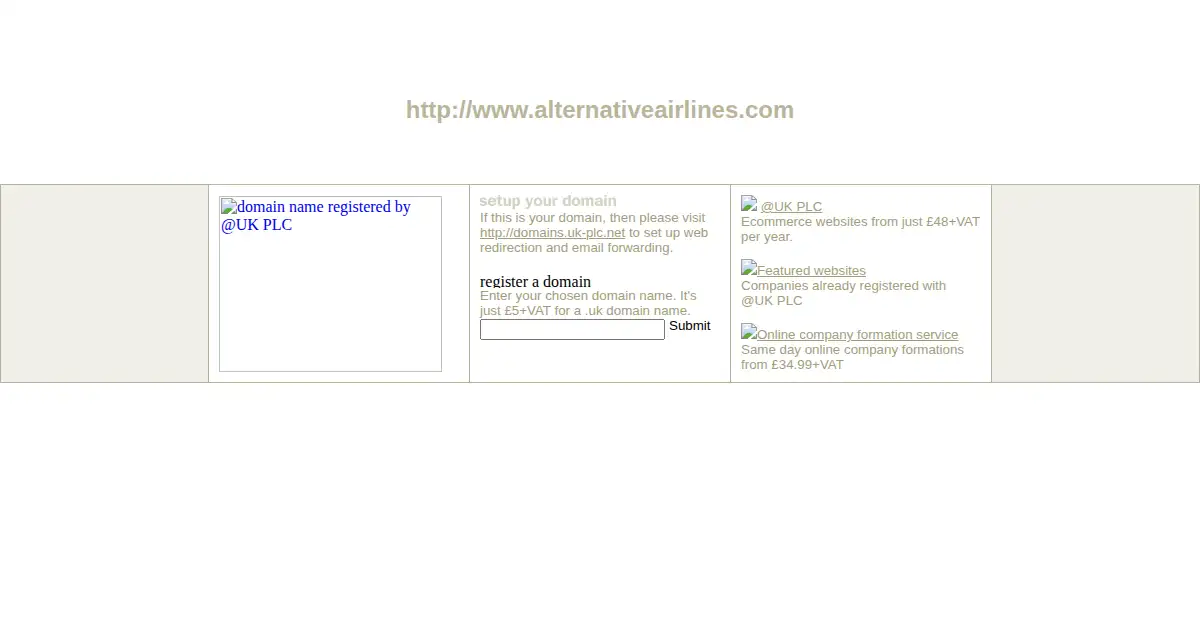 alternativeairlines.com as the Internet Archive first saved it, 13 Dec 2004