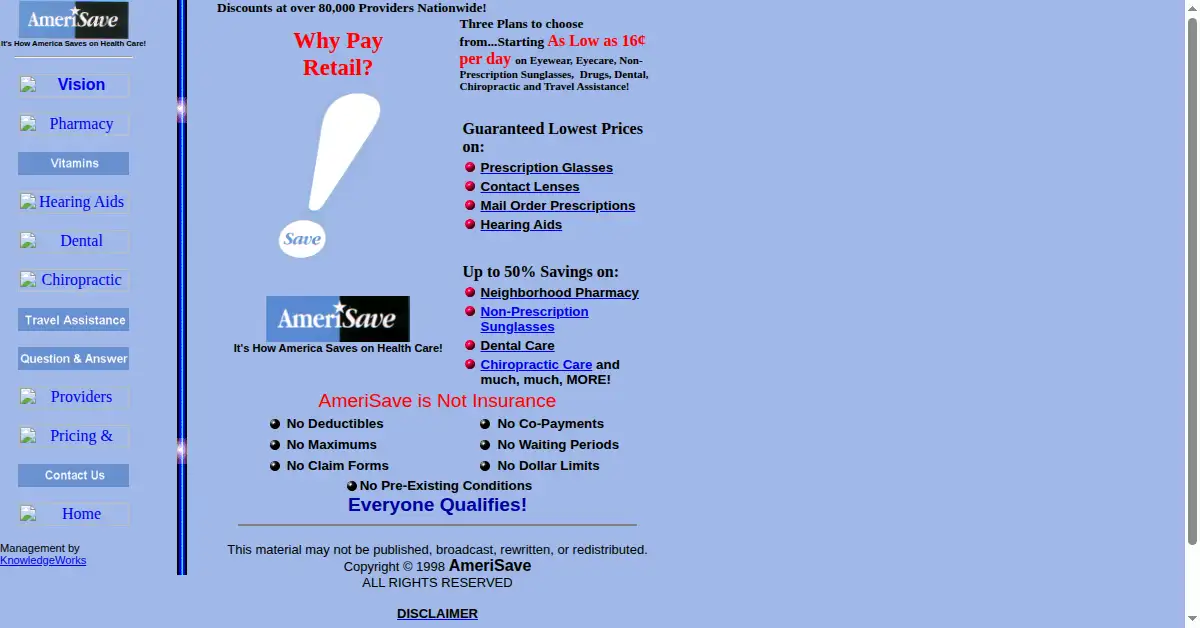 amerisave.com as the Internet Archive first saved it, 1 Oct 1999
