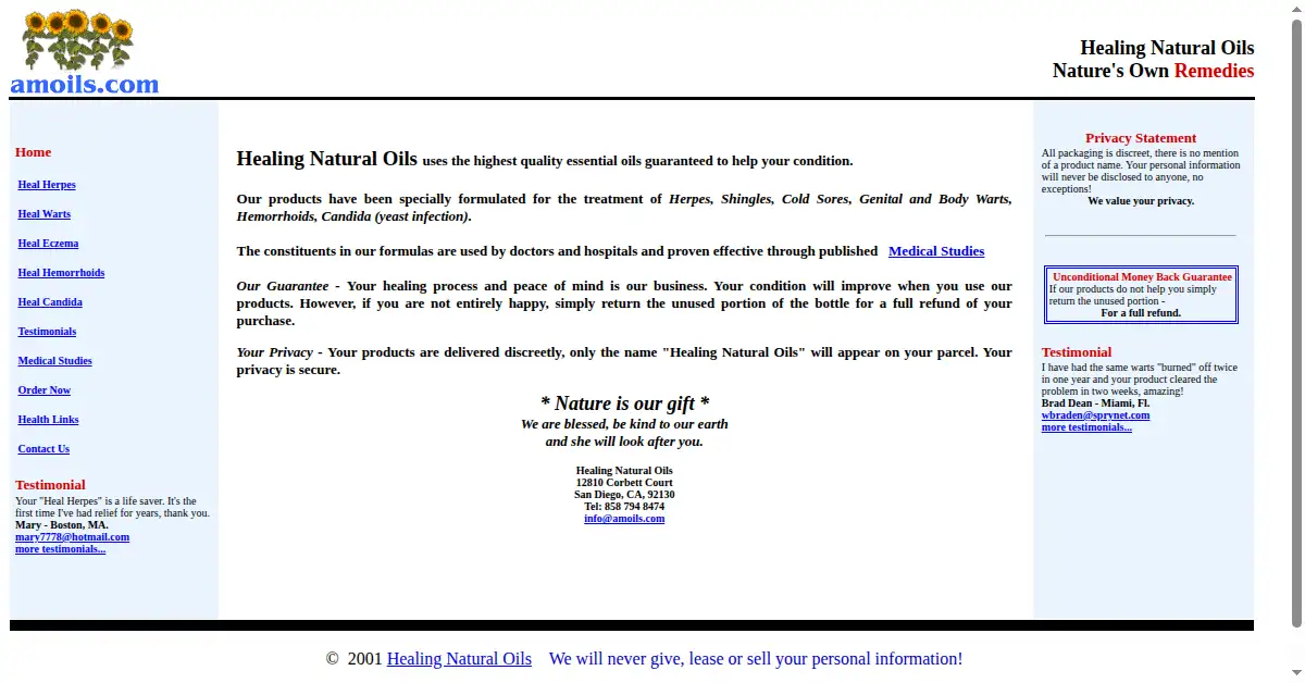 amoils.com as the Internet Archive first saved it, 21 Oct 2001