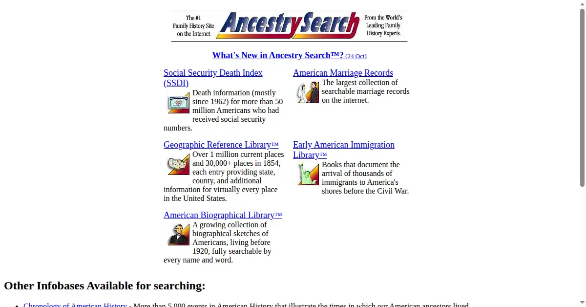 ancestry.com as the Internet Archive first saved it, 28 Oct 1996