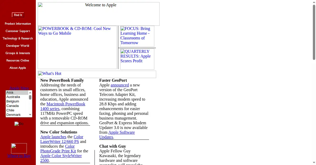 apple.com as the Internet Archive first saved it, 22 Oct 1996