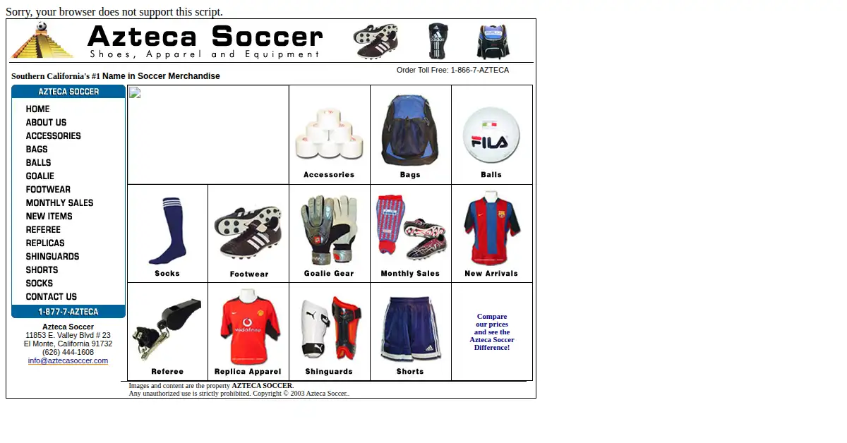 aztecasoccer.com as the Internet Archive first saved it, 22 Mar 2004