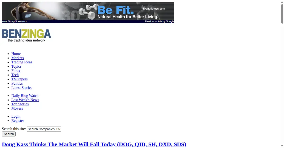 benzinga.com as the Internet Archive first saved it, 26 Aug 2009