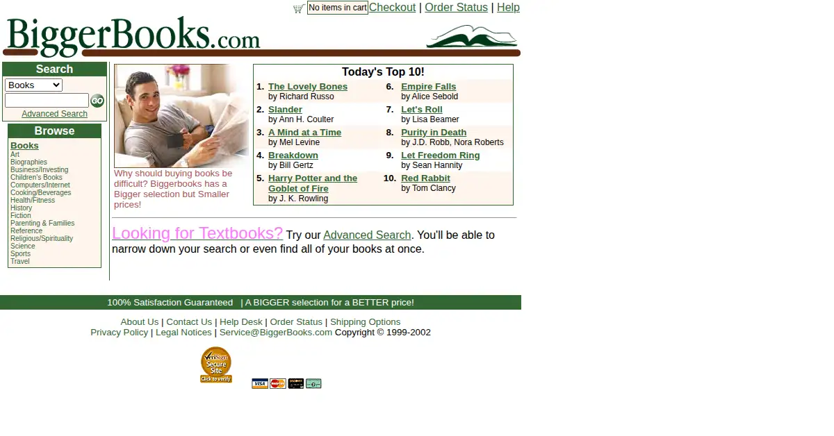 biggerbooks.com as the Internet Archive first saved it, 27 Jan 2003