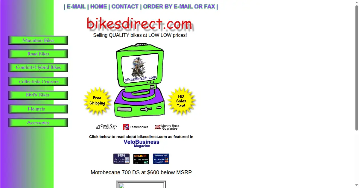 bikesdirect.com as the Internet Archive first saved it, 5 Dec 1998