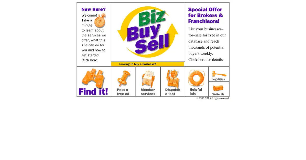 bizbuysell.com as the Internet Archive first saved it, 19 Dec 1996