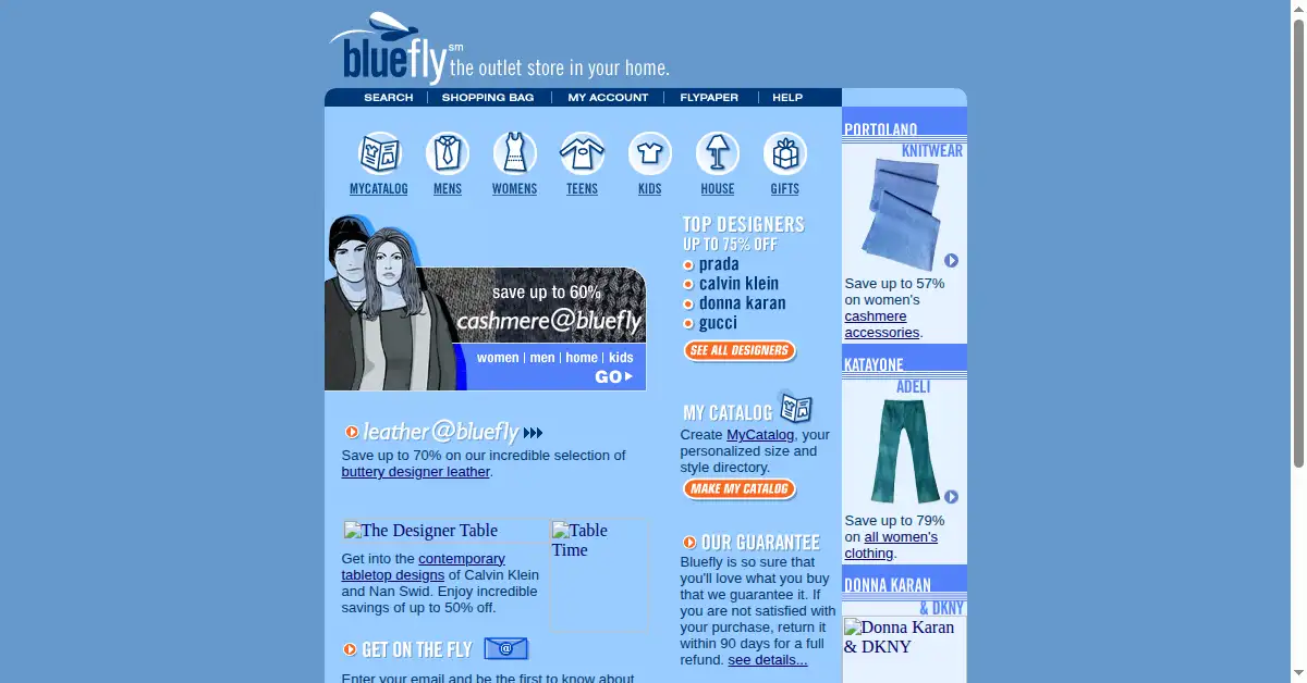 bluefly.com as the Internet Archive first saved it, 30 Oct 2000