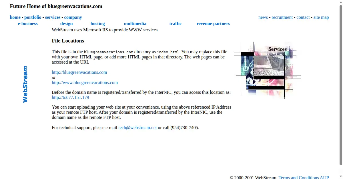 bluegreenvacations.com as the Internet Archive first saved it, 29 Nov 2001