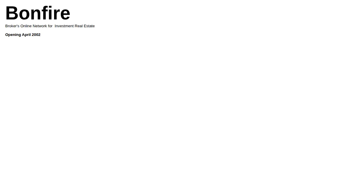 bonfire.com as the Internet Archive first saved it, 27 Mar 2002