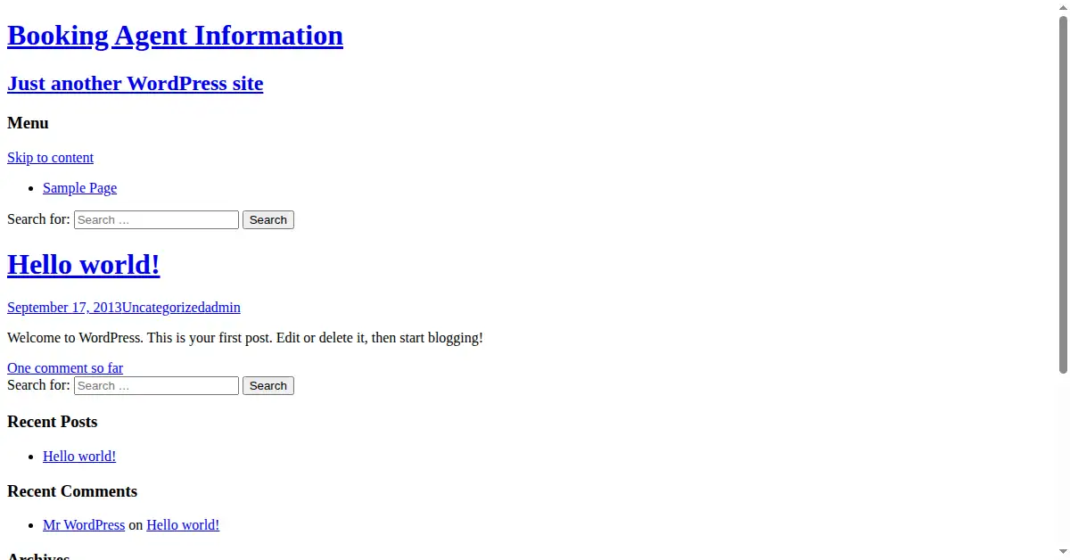bookingagentinfo.com as the Internet Archive first saved it, 20 Sep 2013