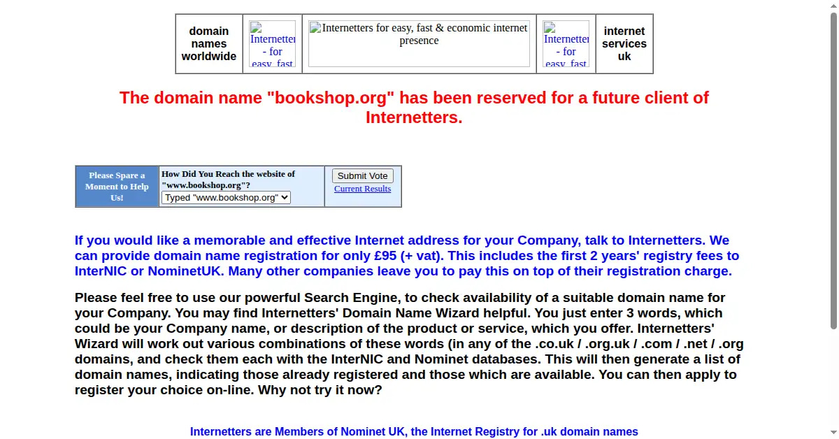bookshop.org as the Internet Archive first saved it, 8 Oct 1999