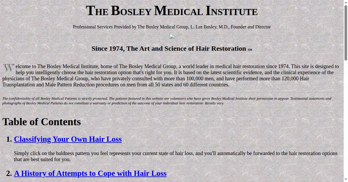 bosley.com as the Internet Archive first saved it, 20 Oct 1996