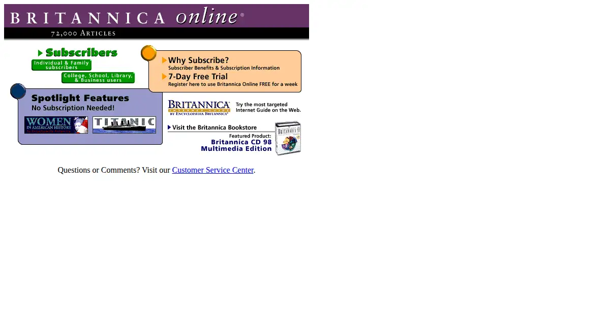 britannica.com as the Internet Archive first saved it, 23 May 1998