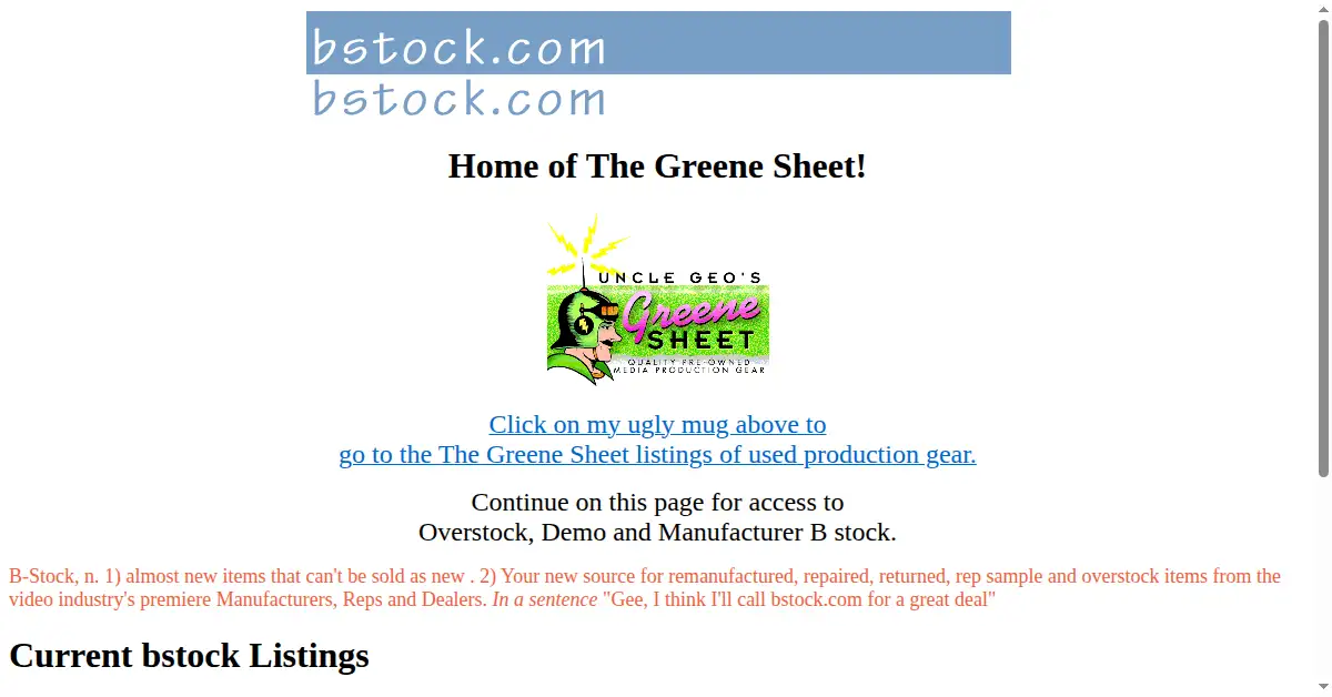 bstock.com as the Internet Archive first saved it, 25 Apr 1998