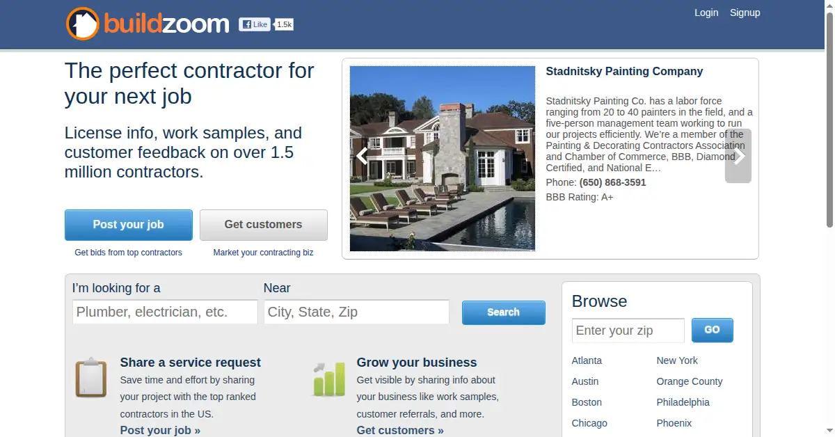 buildzoom.com as the Internet Archive first saved it, 6 Jan 2012