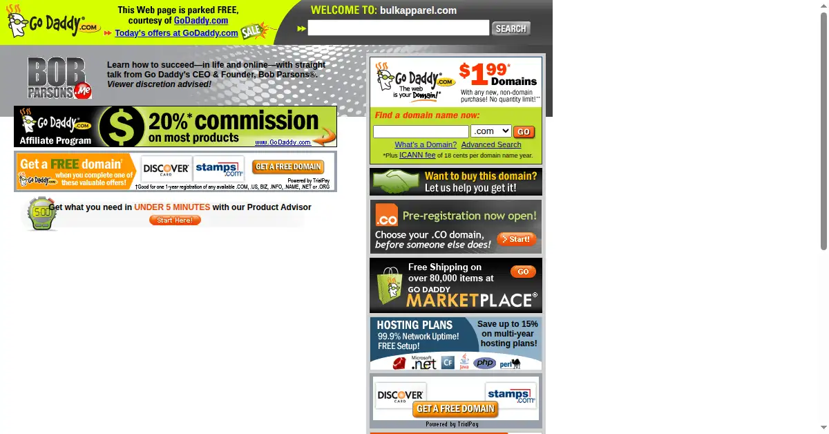 bulkapparel.com as the Internet Archive first saved it, 23 Mar 2010