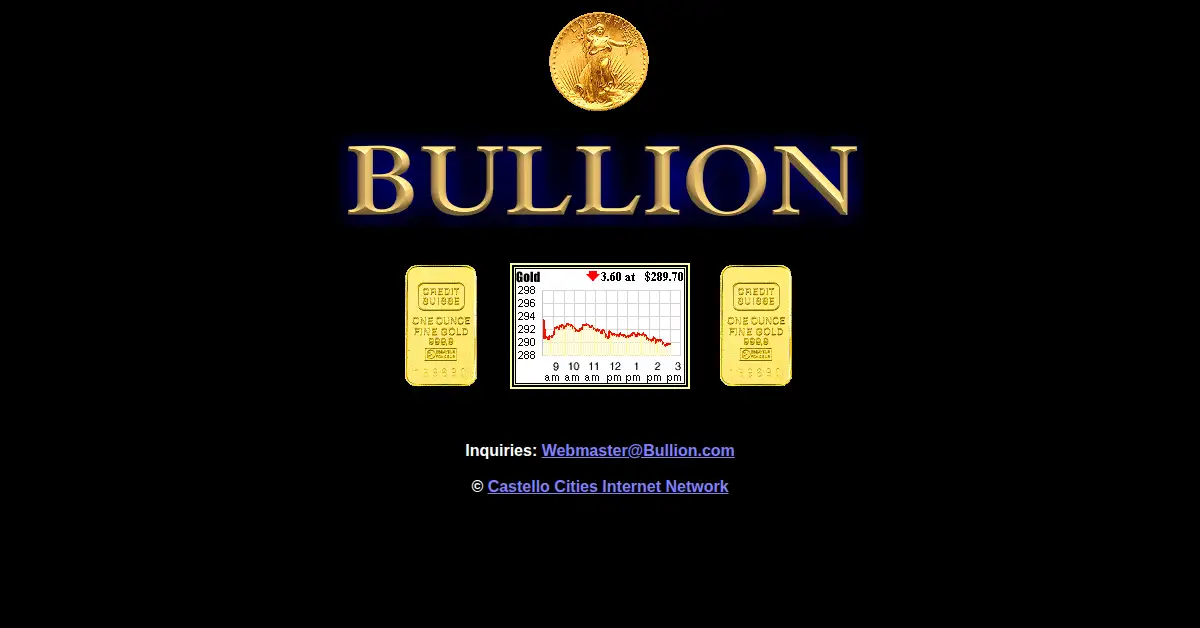 bullion.com as the Internet Archive first saved it, 12 Oct 1999