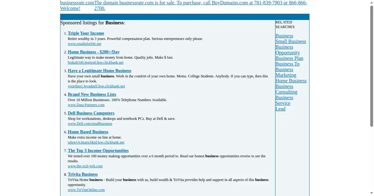 businessrate.com as the Internet Archive first saved it, 22 Feb 2007