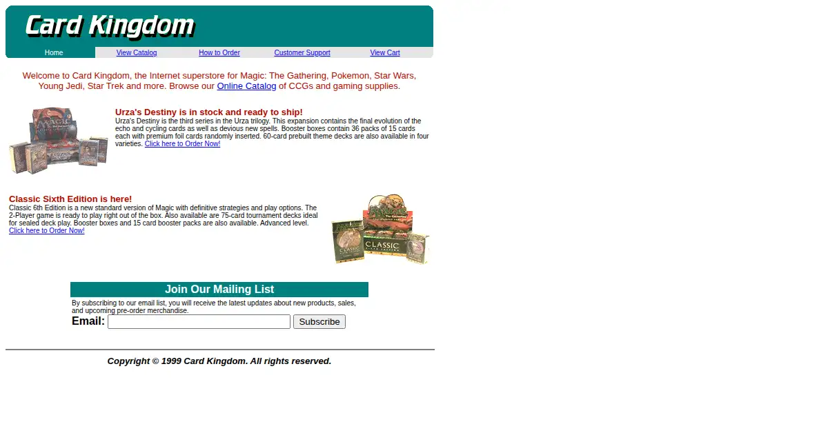 cardkingdom.com as the Internet Archive first saved it, 12 Oct 1999