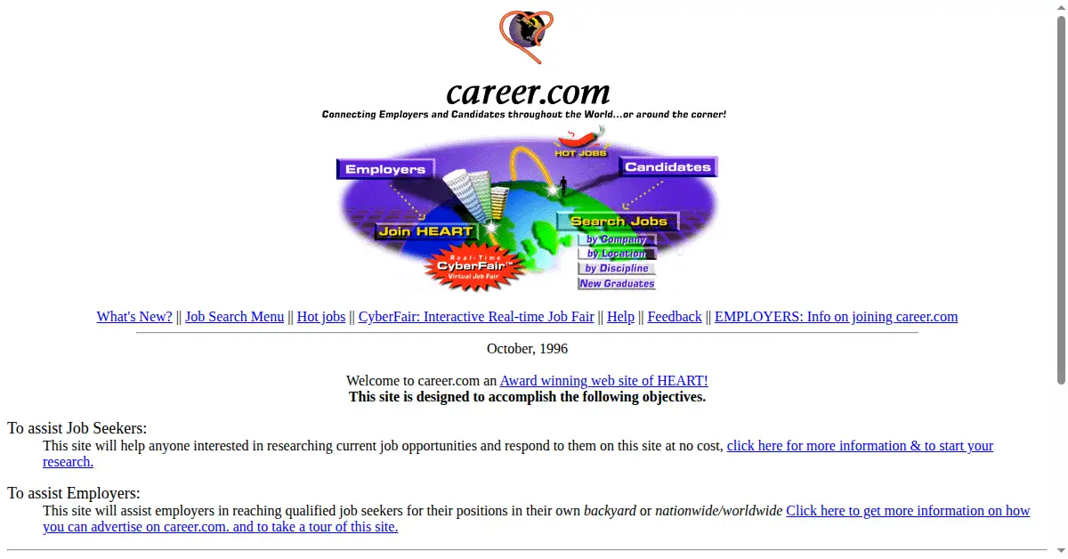 career.com as the Internet Archive first saved it, 31 Oct 1996