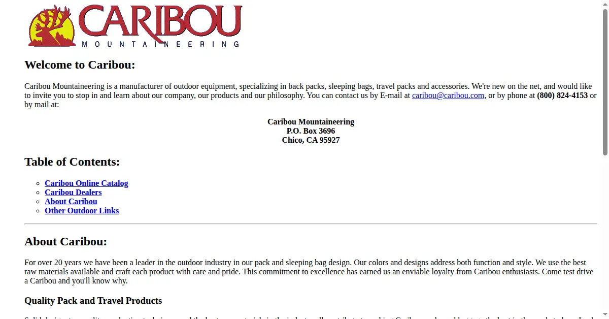 caribou.com as the Internet Archive first saved it, 31 Oct 1996