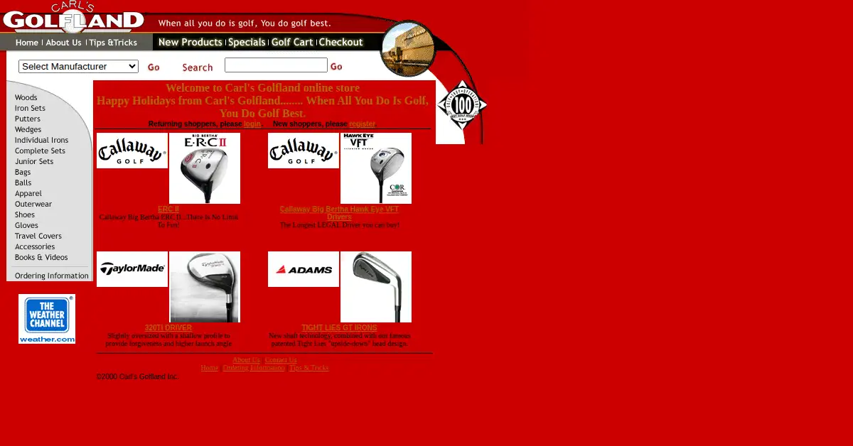 carlsgolfland.com as the Internet Archive first saved it, 9 Jan 2001
