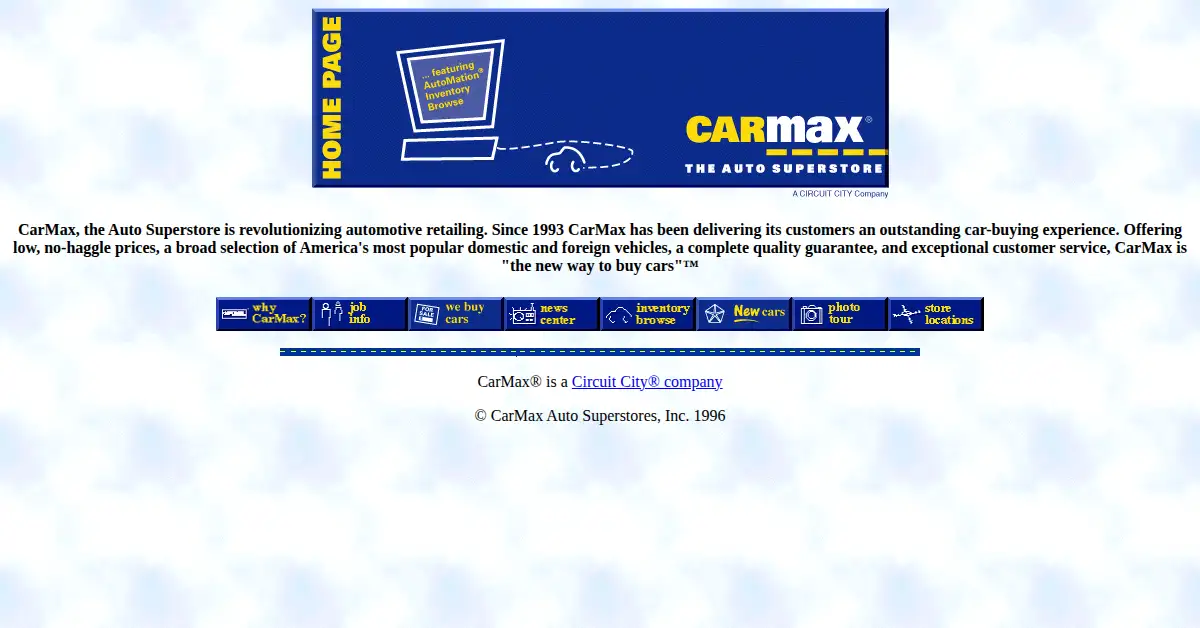 carmax.com as the Internet Archive first saved it, 27 Dec 1996