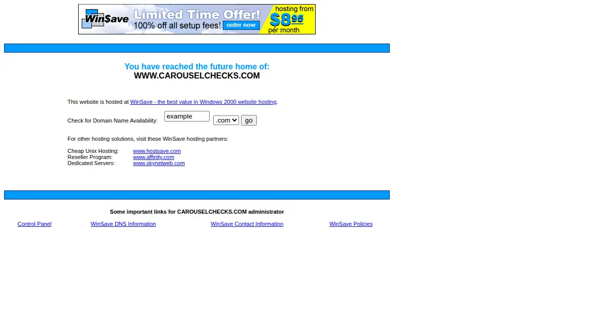 carouselchecks.com as the Internet Archive first saved it, 14 Apr 2004