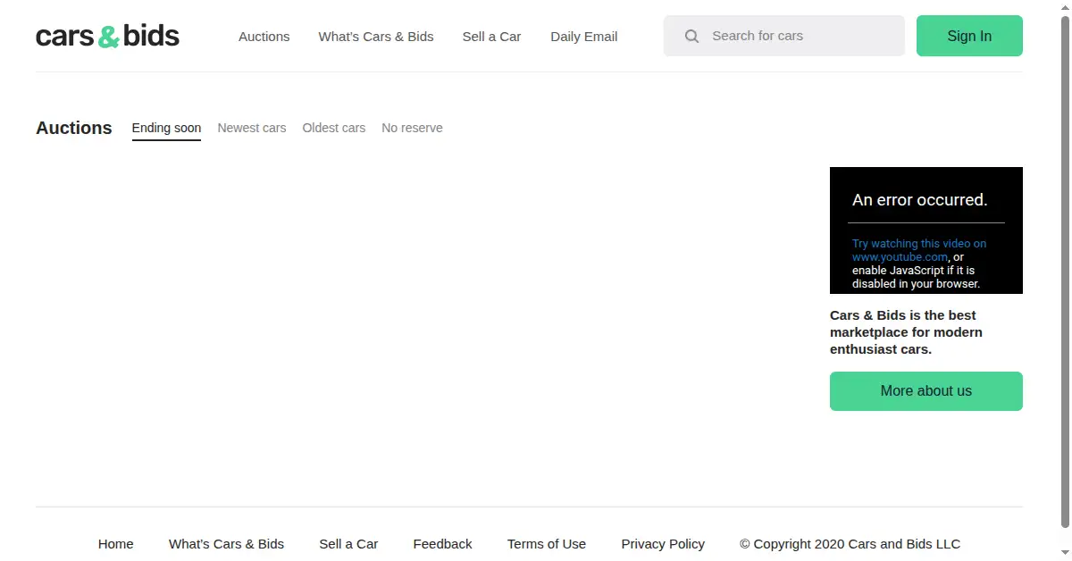 carsandbids.com as the Internet Archive first saved it, 8 Jun 2020