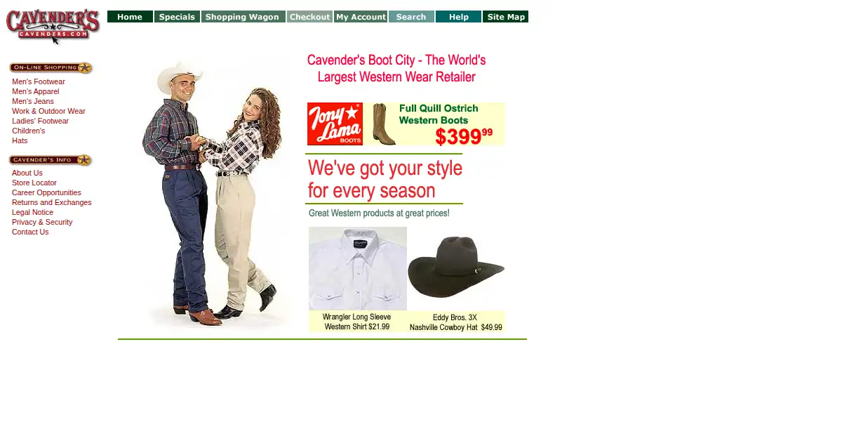 cavenders.com as the Internet Archive first saved it, 2 Feb 2001