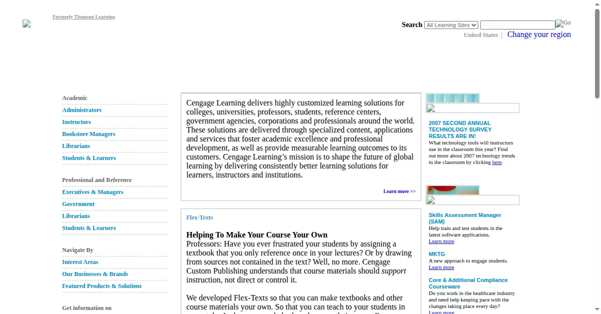 cengage.com as the Internet Archive first saved it, 11 Oct 2007