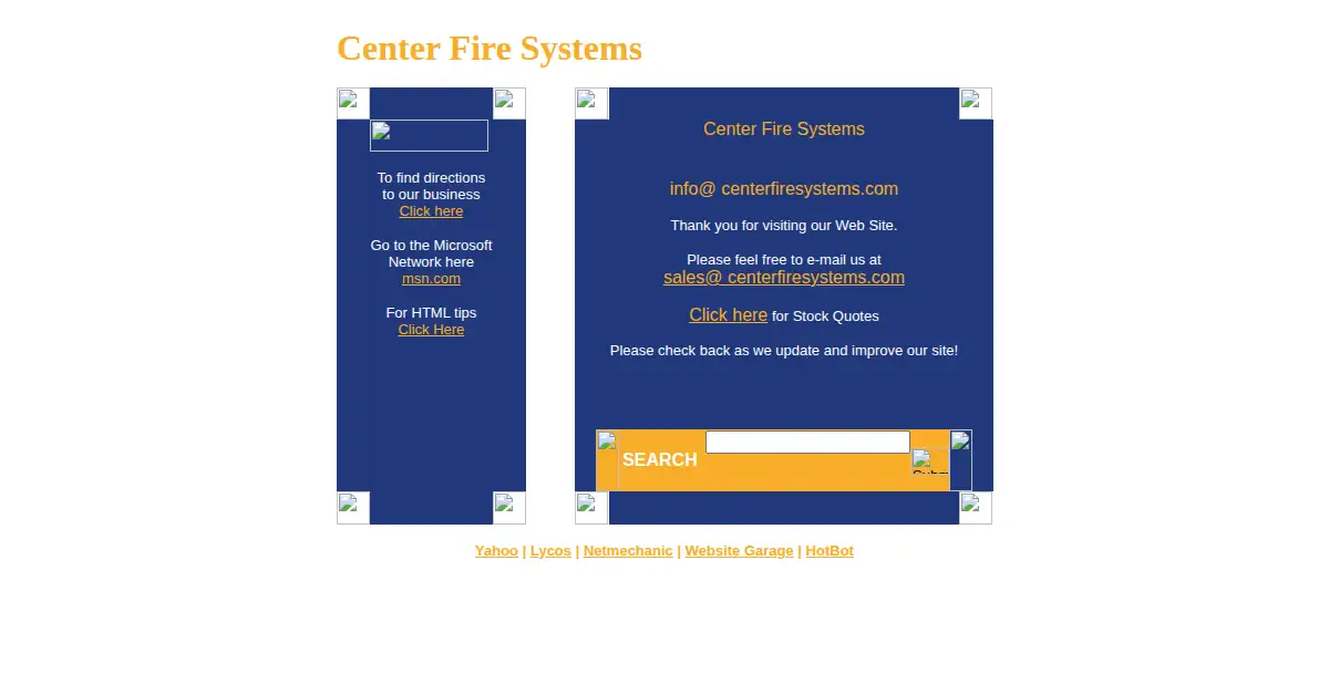 centerfiresystems.com as the Internet Archive first saved it, 6 Dec 2000
