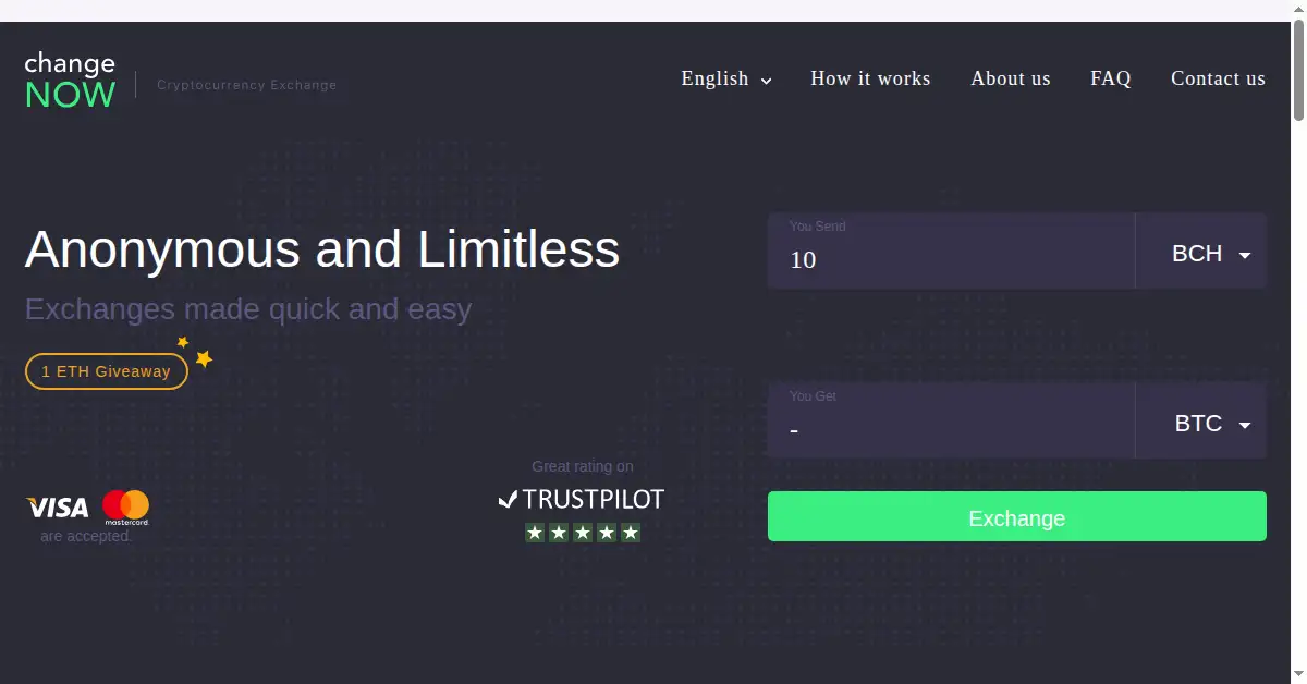 changenow.io as the Internet Archive first saved it, 24 Dec 2017