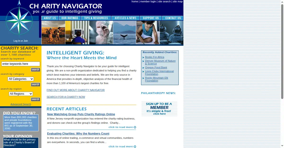 charitynavigator.org as the Internet Archive first saved it, 24 May 2002