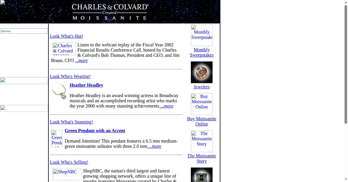 charlesandcolvard.com as the Internet Archive first saved it, 16 Feb 2003