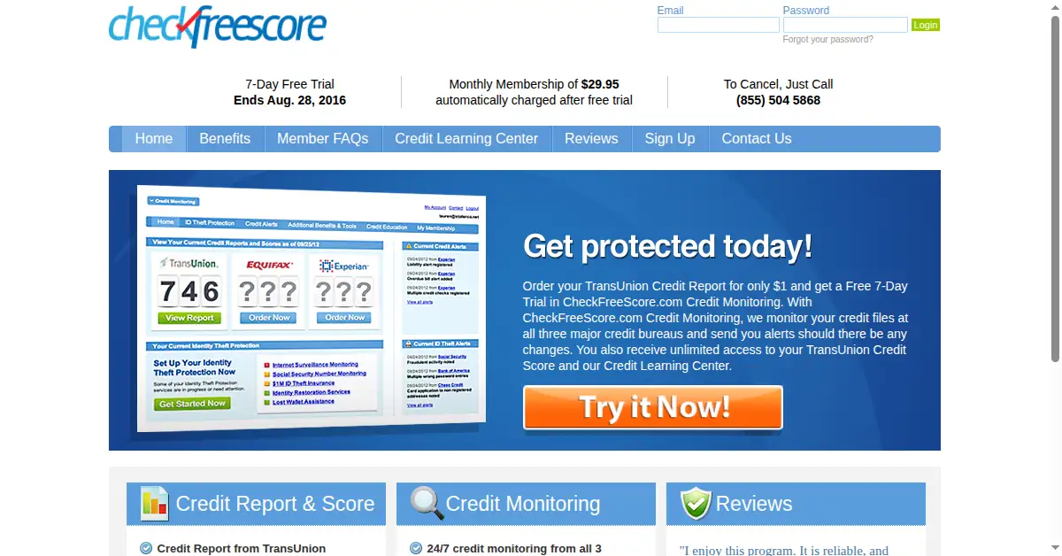 checkfreescore.com as the Internet Archive first saved it, 22 Aug 2016