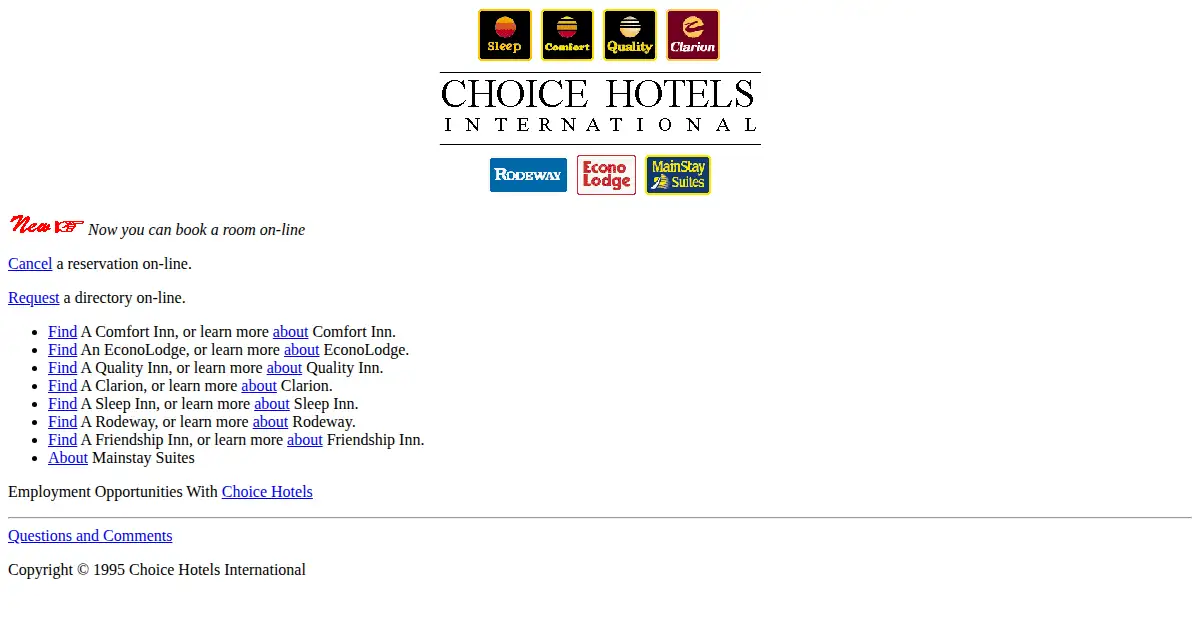 choicehotels.com as the Internet Archive first saved it, 24 Dec 1996