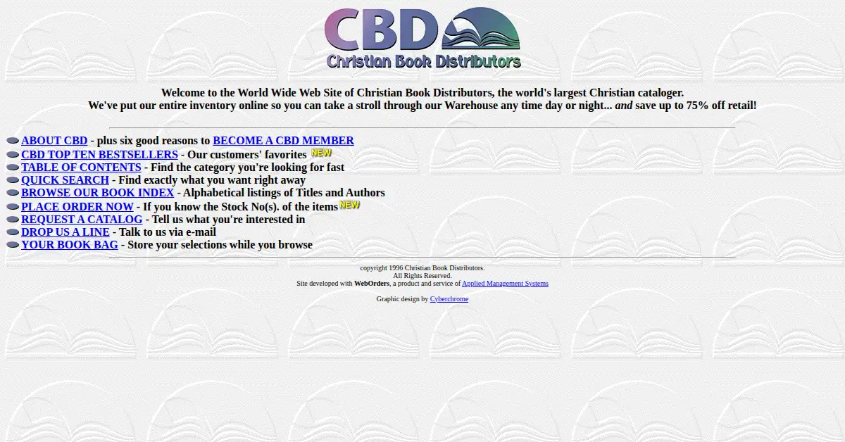 christianbook.com as the Internet Archive first saved it, 31 Dec 1996