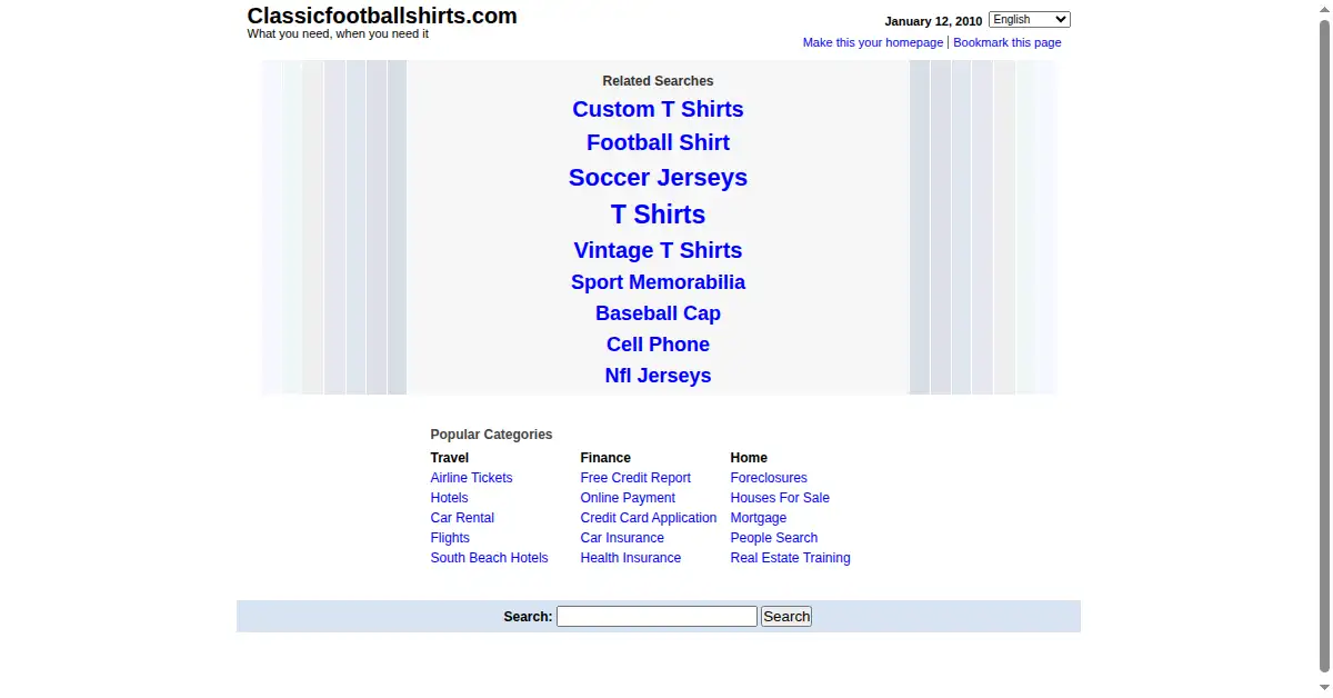 classicfootballshirts.com as the Internet Archive first saved it, 12 Jan 2010