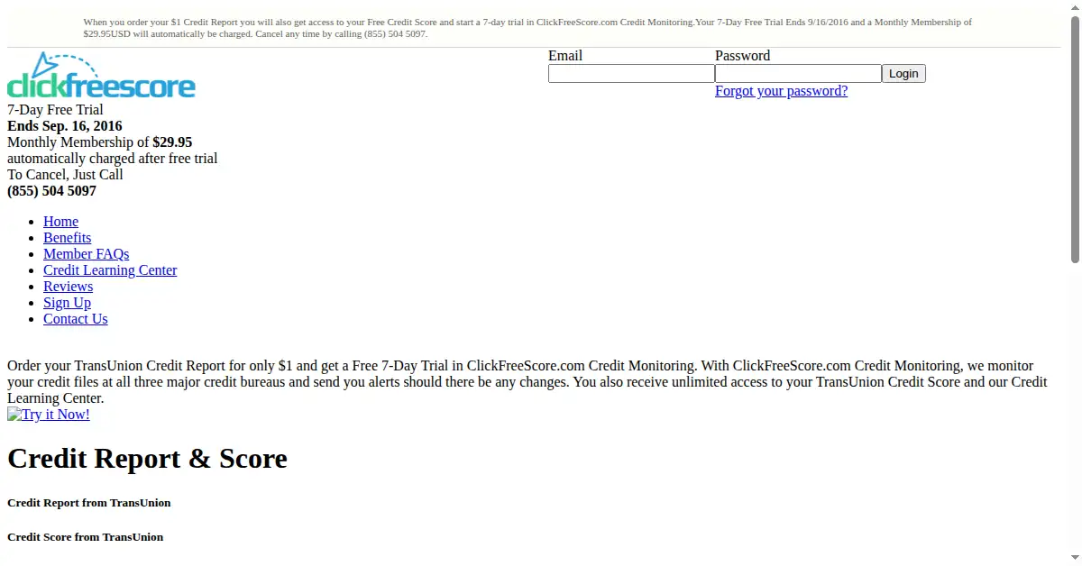 clickfreescore.com as the Internet Archive first saved it, 10 Sep 2016